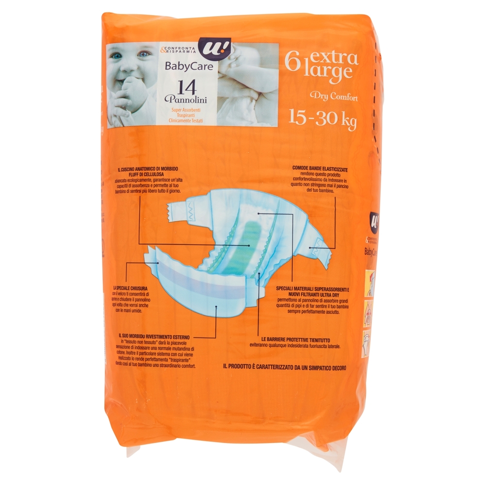 14 PANNOLINI BABY CARE EXTRA LARGE DRY COMFORT 15-30 KG U! Confronta & Risparmia